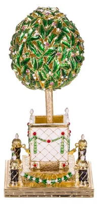 Productafbeelding van Fabergé-stijl eiersieraadendoos, afbeelding van een laurierboom met een vogel, 16 cm