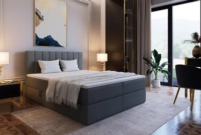 Produktbild von Marlux-Meble Palermo II Kontinentalbett 180x200 cm Modern Bequemes Hochbett Gepolstert Mit Matratze Und Zwei Bettzeugbehälter (Itaka 14 - Grau)