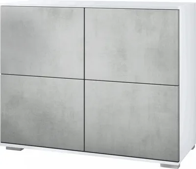 Produktbild von Vladon Kommode Rova V3, Moderner Küchenschrank mit 4 Push-to-Open Türen Weiß matt / Beton Oxid Optik (92,5 x 75.5 x 35)