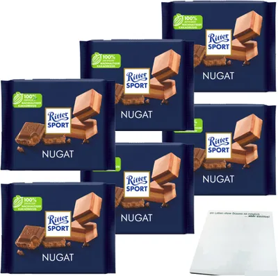 Produktbild von Ritter Sport Nugat Vollmilchschokolade mit Nugat Füllung 6er Pack (6x100g Tafel) + usy Block