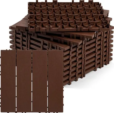 Produktbild von Jayseuw 33 Stück Terrassenfliesen 3 qm, 30x30cm Kunststoff Fliesen Klickfliesen Balkonfliesen Holzoptik, Wetterfest, Anti-Rutsch, Braun 4-Streifen