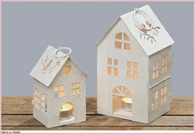 Produktbild von Laterne Haus Metall weiß Struktur H18/13 cm 2 er Set