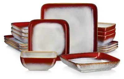 Produktbild von Celestial Serviesset – Tafelservice – 4 Personen – 16-teilig – Keramik – Rote Teller – Kleine Teller