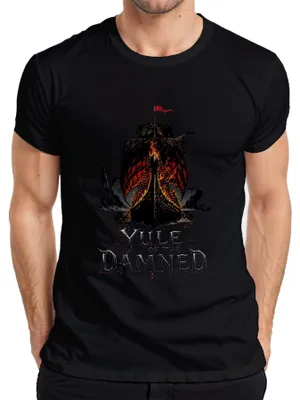 Immagine prodotto di Maglietta da uomo Yule of the Damned Viking Longship Burning Flames Gothic, Nero, S