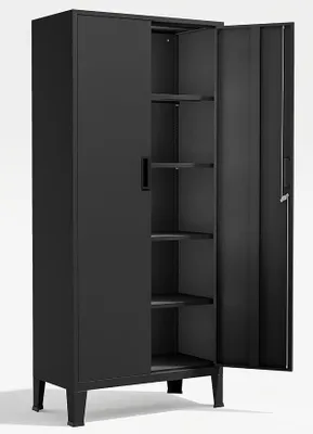 Produktbild von Aktenschrank,180 x 80 x 40 Metall Aktenschrank Abschließbar mit 2 Türen,Mehrzweckschrank mit 5 Ebenen,Mehrzweckschrank mit verstellbare Ablagen Schwarz