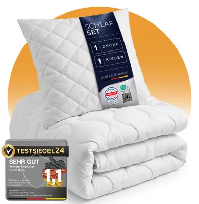 Produktbild von Microfaserbettdecke + Kopfkissen Bettdecke & Kopfkissen-Set - 1-Set Kopfkissen - Ganzjahresdecke