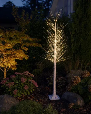Image de Arbre lumineux LED, aspect bouleau, 150 cm, 240 LED, lumière blanche neutre, avec minuterie, adapté pour une utilisation intérieure et extérieure (IP44), Image générée par une IA