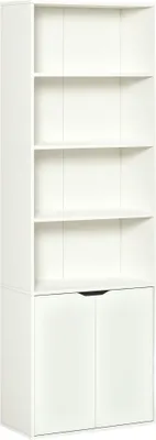 Immagine prodotto di HOMCOM Libreria Moderna 4 Ripiani con Armadietto a 2 Ante in Legno per Soggiorno, Ufficio e Studio, 59x29x180 cm, Bianco