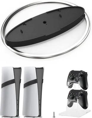 Produktbild von PS5-Ständer für PS5 Slim/PS5 Disc & Digital/PS5 Pro mit PS5-Controller-Halter - Basisstandart für PS5-Zubehör [mit vier Anti-Slip-Ecken und Schraube]