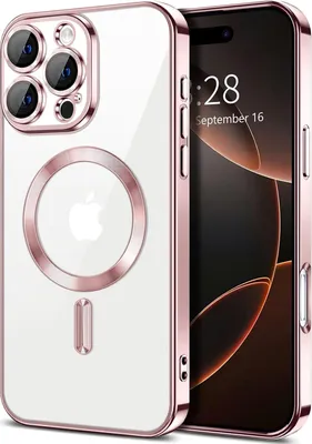Produktbild von Magnetische Klar Hülle für iPhone 16 Pro Max, Kompatibel mit MagSafe, Elektroplattiert Handyhülle mit Kameraschutz Pink