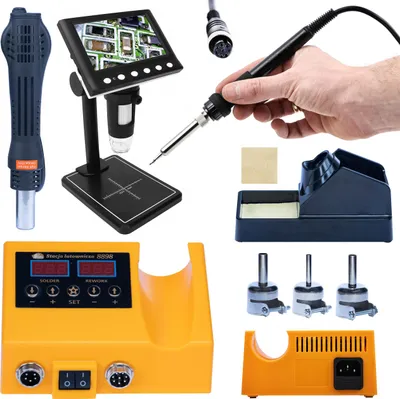 Obrázok produktu pre Rosfix Sada DM7-B1 Mikroskop a Spájkovacia Stanica OH660 - 4,3" LCD, 1000x Zoom, 8 LED, 660 W | USB, MicroSD, Teplovzdušný a T12 Piest Atď.