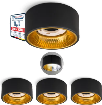Produktbild von SSC-LUXon 4 Stück OLINO Deckenlampe schwarz gold rund mit wechselbare Front-Optik - GX53 Aufbauspot flach Design Deckenstrahler