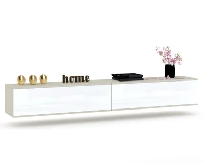 Produktbild von TV-Lowboard Fernsehschrank SIMPLY DUO HÄNGEND Cashmere/Weiß Hochglanz 240cm