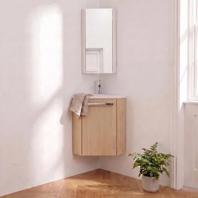 Produktbild von Eckwaschbecken + Wasserhahn + SKINO-Schrank