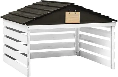 Produktbild von Mähroboter-Garage aus Tannenholz 78x74x54 cm, Schutzhaus für Rasenroboter, Unterstand für Ladestation in Schwarz und Weiß