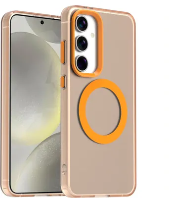 Obrázek produktu pro Pouzdro pro Samsung Galaxy S25, kompatibilní s MagSafe, tenké poloprůhledné matné nárazuvzdorné pouzdro na telefon Pomerančový