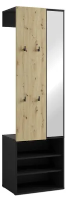 Productafbeelding van byLIVING Compacte garderobe ANDORRA / Houtdecor "Artisan Eik", zwart / Spiegel, kledingstang en schoenenrekken / Garderobekast / Garderobe voor de hal / Afmetingen: Breedte 55, Hoogte 187,5, Diepte 40,5 cm
