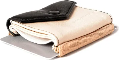 Produktbild von Space Products ® Space Wallet I Mini Geldbörse I kleines Echtleder Wallet / ideal für Reisen I Portemonnaie mit Münzfach I 15 Karten + Geldscheine + Münzen I Farbe: schwarz-beige I Modell: Peak New York
