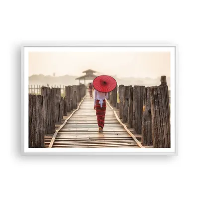 Produktbild von Gerahmtes Poster - Weißer Rahmen - Birma Regenschirm Brücke - 100x70 cm - Wand Bild - Wanddeko - Wandbilder - Wandposter - Bilderrahmen - Bilder - Kunstdruck - Wandbild - P2WAA100x70-4261