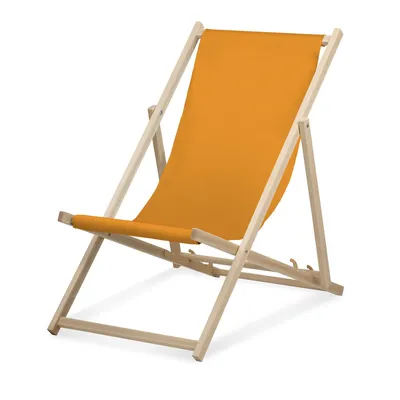 Image de Chaise longue - unicolore - ocre - pliable - en bois de hêtre - supporte jusqu'à 95kg - dossier réglable en 3 positions - Chaise longue de plage