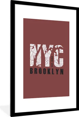 Produktbild von MuchoWow® MuchoWow® Gerahmtes Poster New York - NYC - Karte 60x90 cm - Poster mit zchwarzem Bilderrahmen - Dekoration - Wandposter Wohnzimmer - Hochwertig
