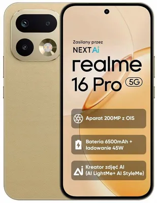Zdjęcie produktu dla Smartfon realme 16 Pro 5G 8 GB / 512 GB AMOLED OIS Złoty Master Gold
