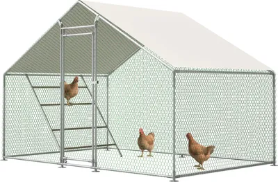 Image de Avec échelle : poulailler 3 x 2 m, avec serrure de sécurité, bâche imperméable anti-UV et tubes renforcés de 1 mm. Idéal pour les poules, les pigeons et les canards.