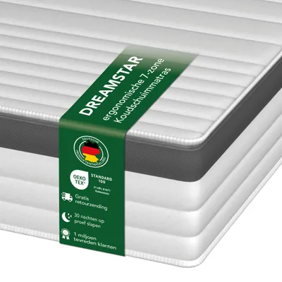 Productafbeelding van Hoogwaardige 7-zone pocketveringmatras | 140 x 200 cm | H2 | 21 cm hoog | DREAMSTAR Gold