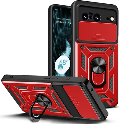 Produktbild von Hülle für Google Pixel 8 mit Ring Ständer Halter Dia Kameraschutz TPU PC Hybrid Handyhülle Rot