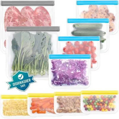 Produktbild von 10er-Set reisfächer, BPA-freie, leckstelle-freie, herstellbare Tiefkühltaschen, Silikon-Beutel, Reise- und Schmucktaschen (2XL4M4S)