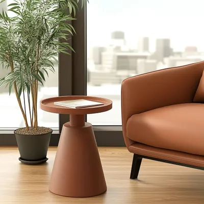 Image de AGATHE - Table d'appoint ronde en bois peint terracotta D38cm