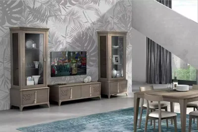 Produktbild von Wohnwand Klassische TV-Ständer Wohnzimmer Vitrine Sideboard Grau 3tlg.