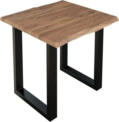 Produktbild von Esszimmertisch 80x80 cm Lauren, Baumkantentisch aus Akazienholz, massiv + stonefarben, U-Metallgestell Schwarz, Esstisch mit echter Baumkante