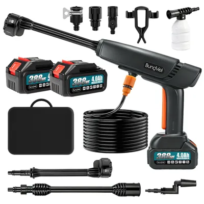 Produktbild von 180Bar Akku Hochdruckreiniger mit 2×4000mAh Akkus, 6-in-1  Druck Hochdruckreiniger mit 180° Rotationsdüse - Für Winterreinigung Auto Terrasse Outdoor