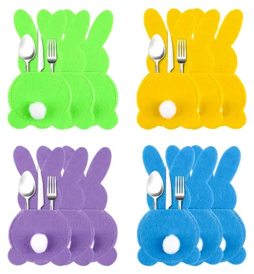 Produktbild von Filz Bestecktasche Ostern*12pcs, Bestecktasche Filz Hase, Besteckhalter Osterhase, Set Deko Ostern Hase Bestecktasche, Wiederverwendbar Hasenform Bestecktasche Tischdeko