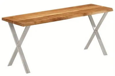 Produktbild von Bank mit natürlicher Holzleiste - 105 cm - Massive Akazienholz-Halbank und Wohnzimmerhocker