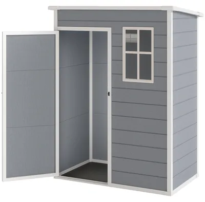 Productafbeelding van Outsunny tuinhuis van kunststof, 1,14 m², afmetingen 151 x 92 x 193 cm, grijze tuinhuisje