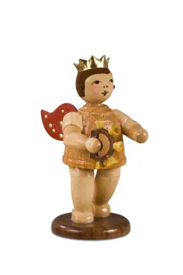 Produktbild von Holzfigur Musikengel mit Glockenkranz und Krone Höhe 6,5cm NEU