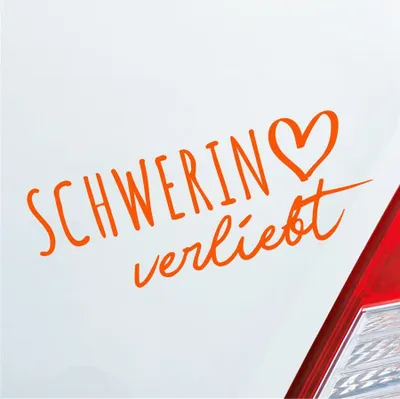 Produktbild von Auto Aufkleber Schwerin verliebt Herz Stadt Heimat Liebe Car 19x7 cm Orange Sticker Heckscheibenaufkleber
