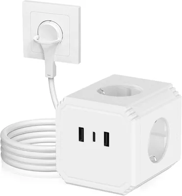 Produktbild von Steckdosenleiste – 3680 W / 16 A – Für Büro und Zuhause – Mehrfachsteckdose – Weiß