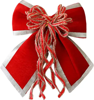 Produktbild von Große Weihnachtsschleife mit Glitzerrand für Weihnachtsbaumkränze, Baumspitzen und festliche Dekoration für drinnen und draußen