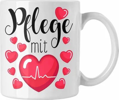 Produktbild von Trendation - Pflege Tasse Geschenk Pflege Mit Herz Altenpflege Krankenpflege Pflegerin Pfleger Geschenkidee Dankeschön Danke (Weiß)