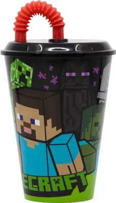 Immagine prodotto di Tazza riutilizzabile per bambini Minecraft con coperchio e cannuccia 430 ml Senza BPA