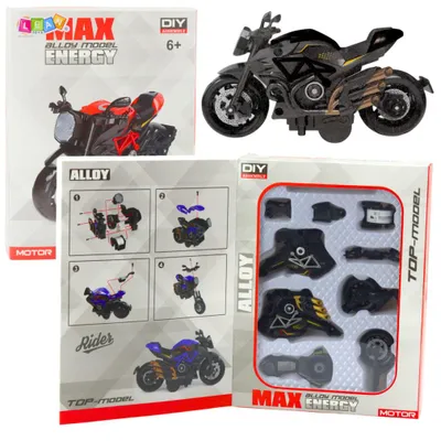 Obrázek produktu pro Motocykl k sestavení, šrouby, kov, 1:14, DIY, zlaté prvky, černá barva
