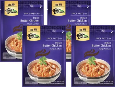 Produktbild von 4er-Pack ASIAN HOME GOURMET Würzpaste für indisches Huhngericht mit Butter (4x 50g) | Murgh Makhani