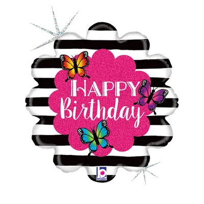 Produktbild von 18"/Ø46cm Folienballon "Happy Birthday" Schmetterlinge