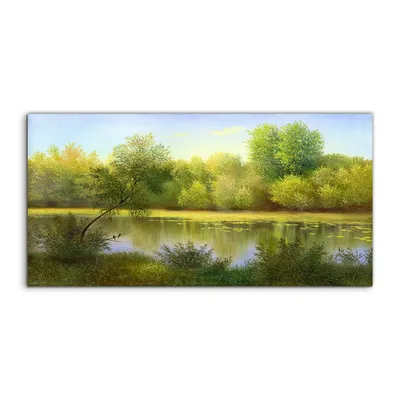 Produktbild von Coloray - Glasbild - 100x50 cm - Wandbild - Glasbilder - Deko Waldlandschaft Holzsee Wasser