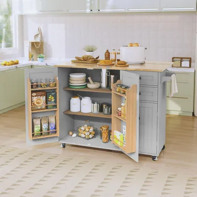 Immagine prodotto di Carrello da cucina con piano di lavoro pieghevole, su ruote, di colore grigio