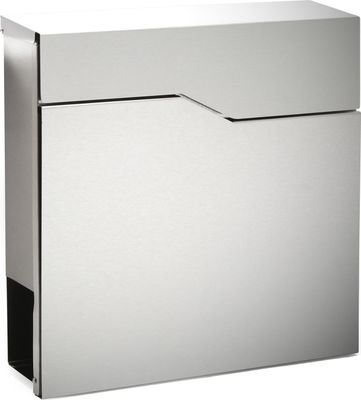 Wiltec Designer Briefkasten V19 Edelstahl 370 x 105 x 370 mm, Wandbriefkasten mit Schloss und Zeitungsrolle, Postkasten aus Stahl