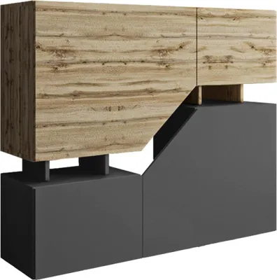 A modern sideboard with a wood-effect top and anthracite base, presented against a white background.